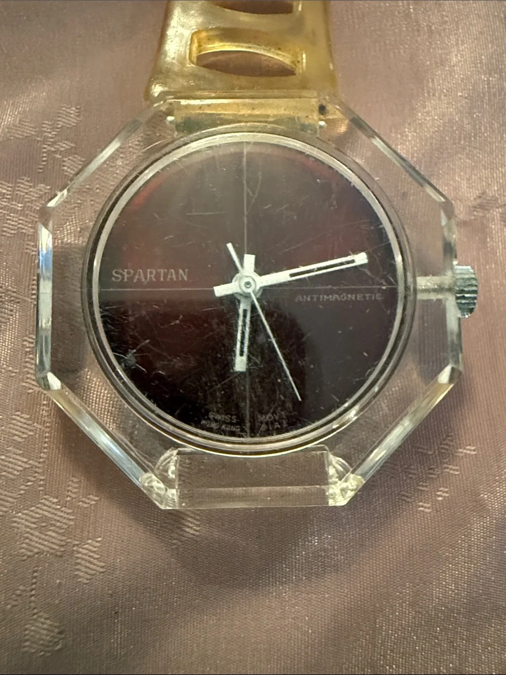 Vintage Spartan Antimagnetic Clear Case Watch with damage
